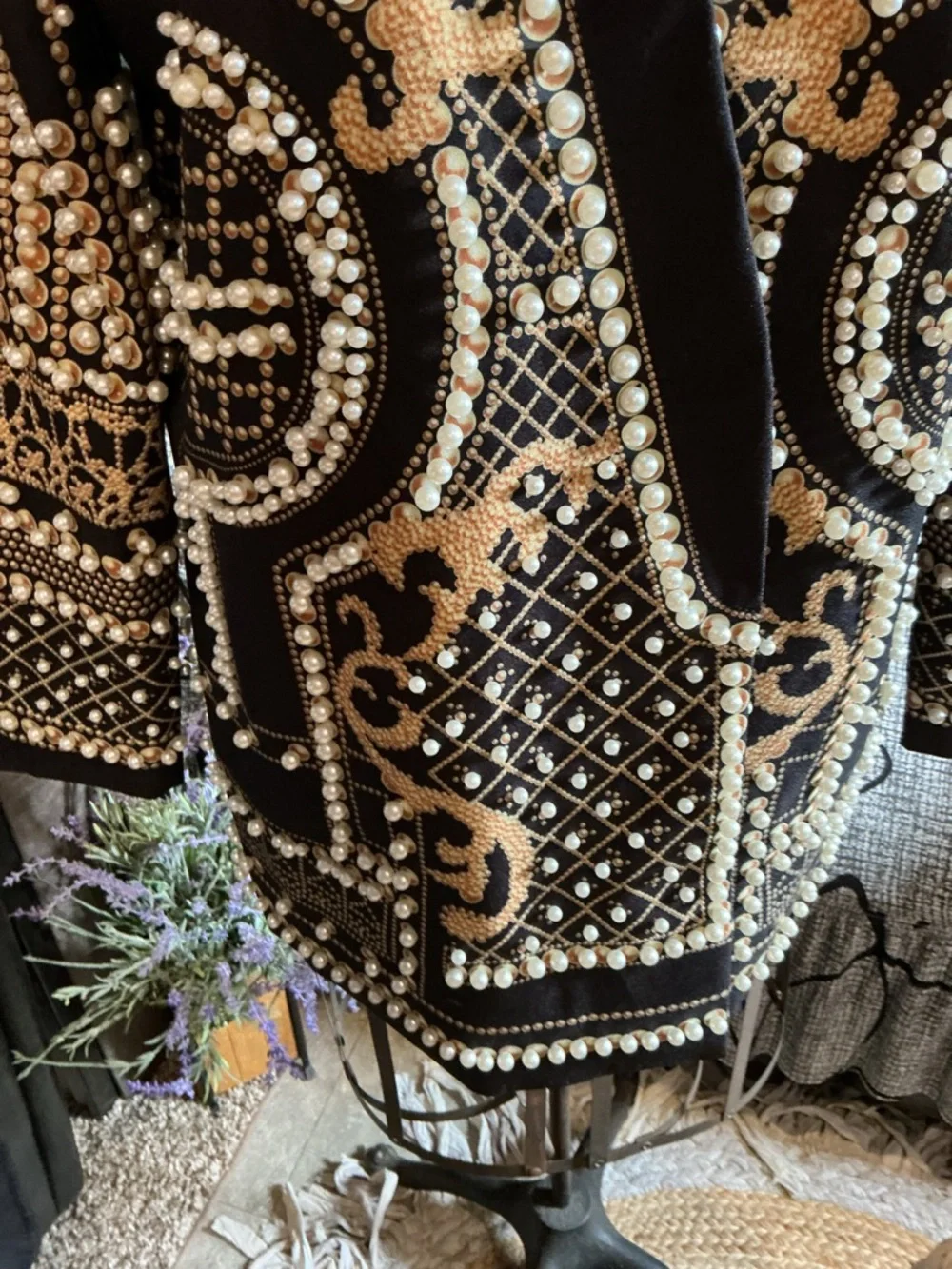 Embellished Black and Gold Pearl Beaded Jacket XXL NWOT - Picture 6 of 14
